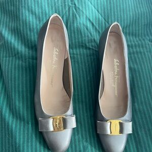 Salvatore Ferragamo Gray Flats with Gold Accent